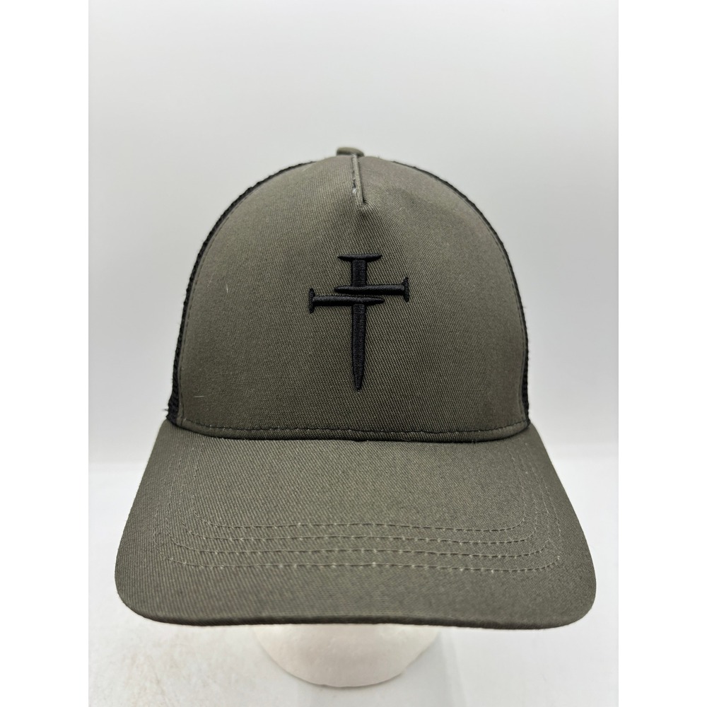 Three Nails Cross Logo Trucker Hat Olive Green Black Adjustable Snapback Cap